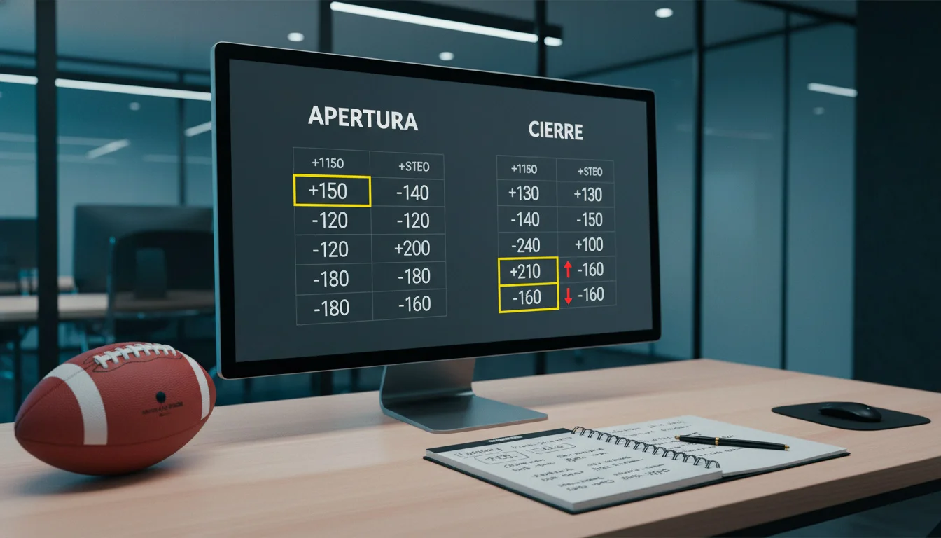 Comparación entre línea de apertura y línea de cierre de apuestas de fútbol americano universitario