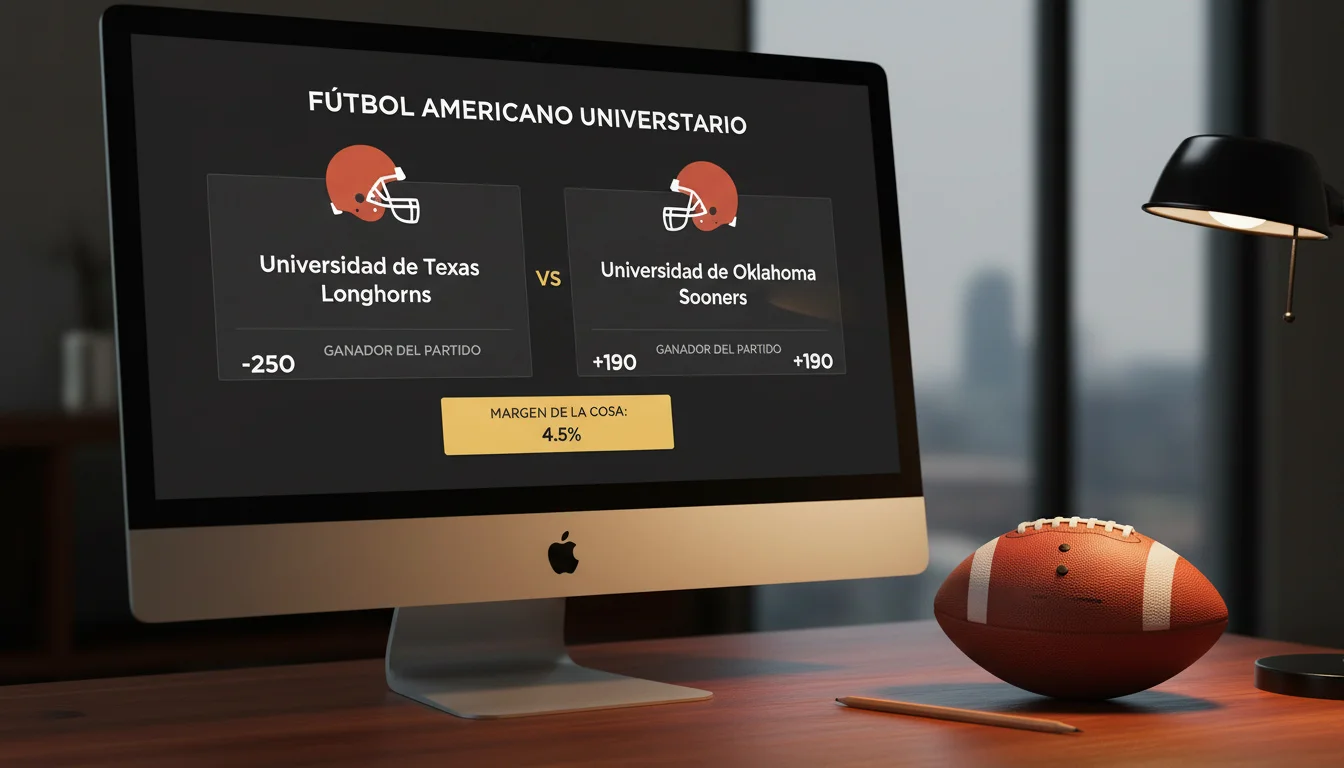 Cuotas moneyline de fútbol americano universitario con margen de la casa resaltado