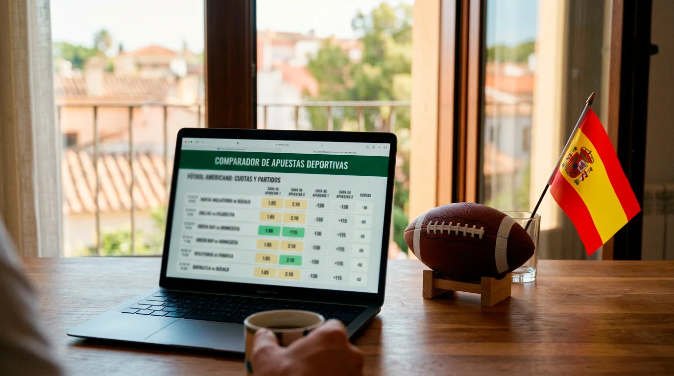 Pantalla de ordenador mostrando cuotas de fútbol americano universitario desde España