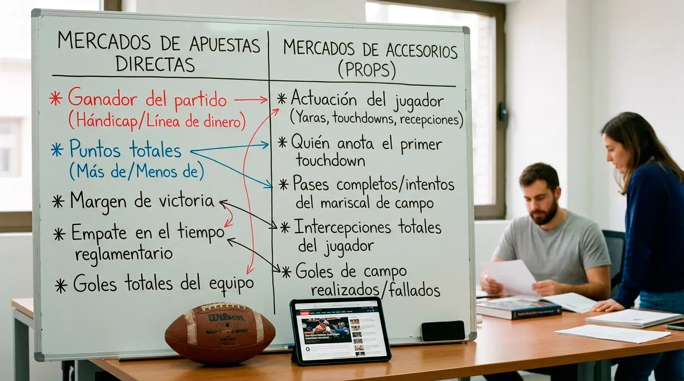 Comparación visual entre dos tipos de apuestas de fútbol americano universitario en una pizarra